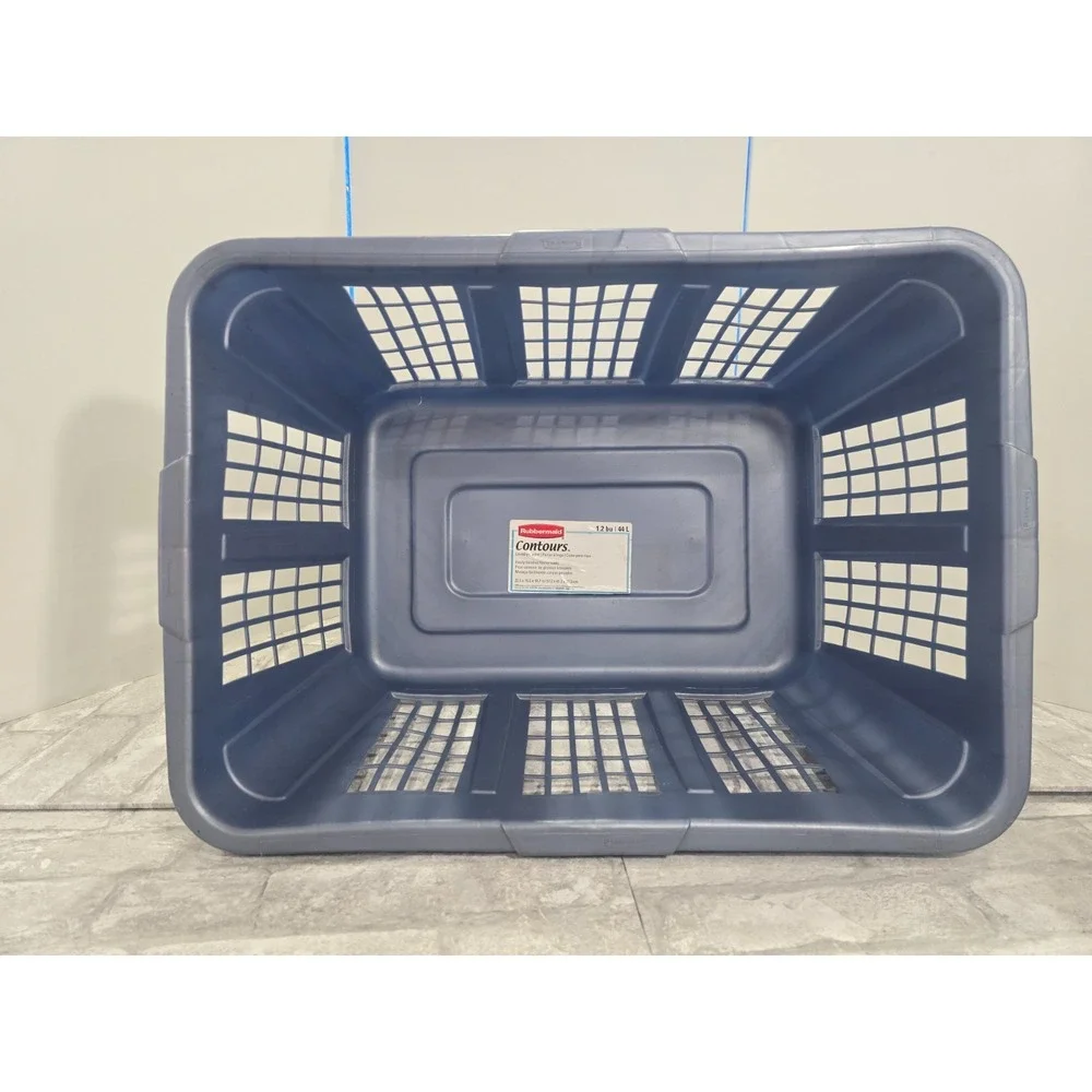 Vintage Rubbermaid 2965 90s Y2K Slate Blue Laundry Basket Rectangular 22
